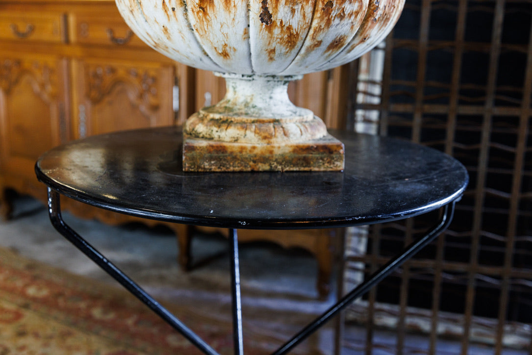 19th Century French Cast Iron Urn ~ White Rusty Patina