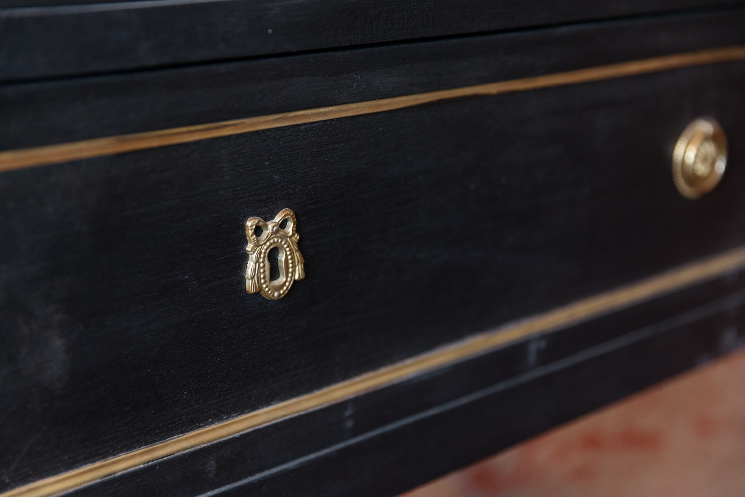 French Louis XVI Style 1950's Ebonished Chest Of Drawers
