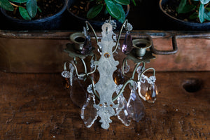 French Crystal & Amethyst Pewter Candle Sconces