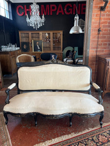 19th Century French Undressed Sofa ~ Red Silk Backing