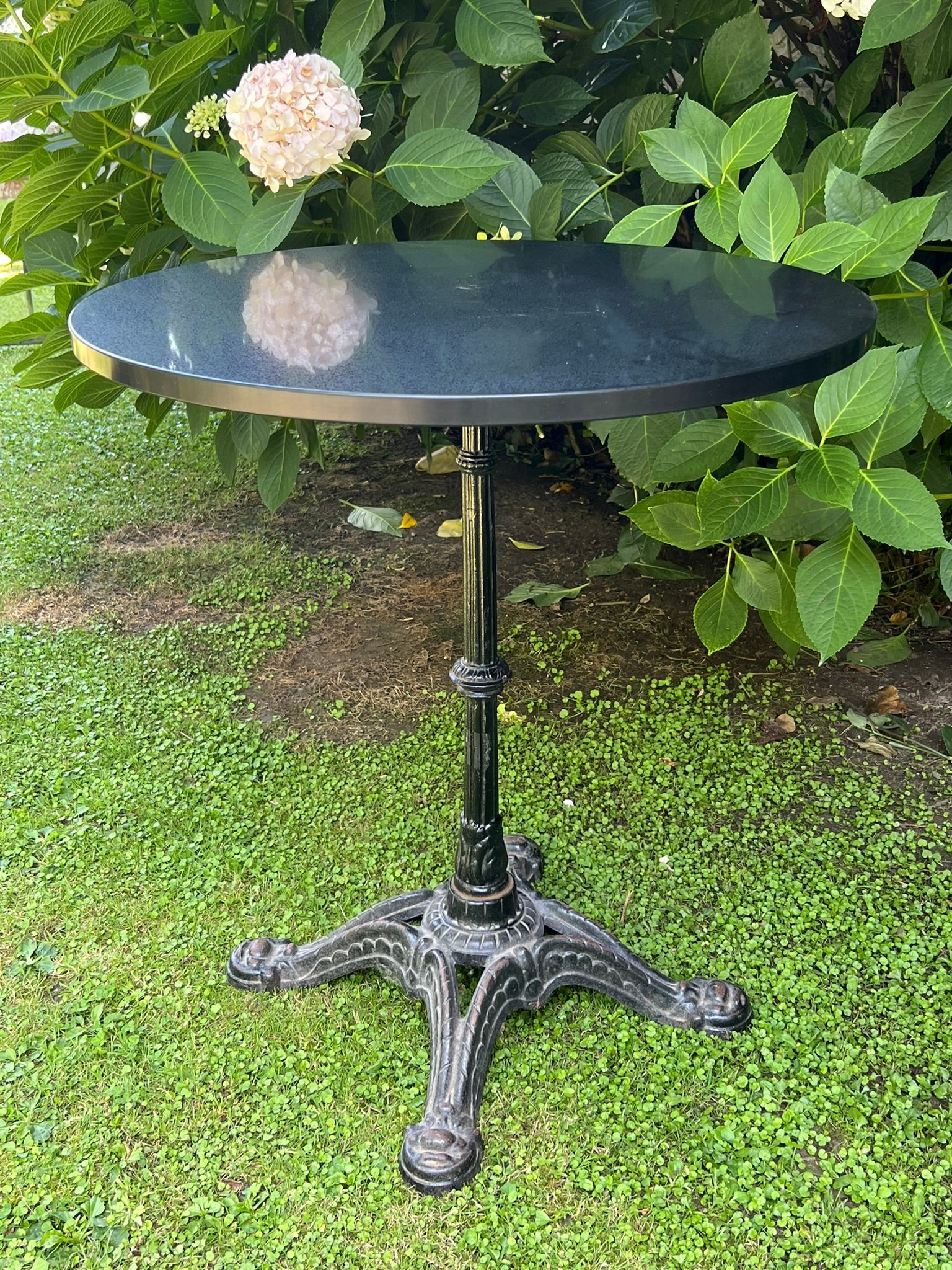 Vintage French Bistro Table ~ Black Stone Top