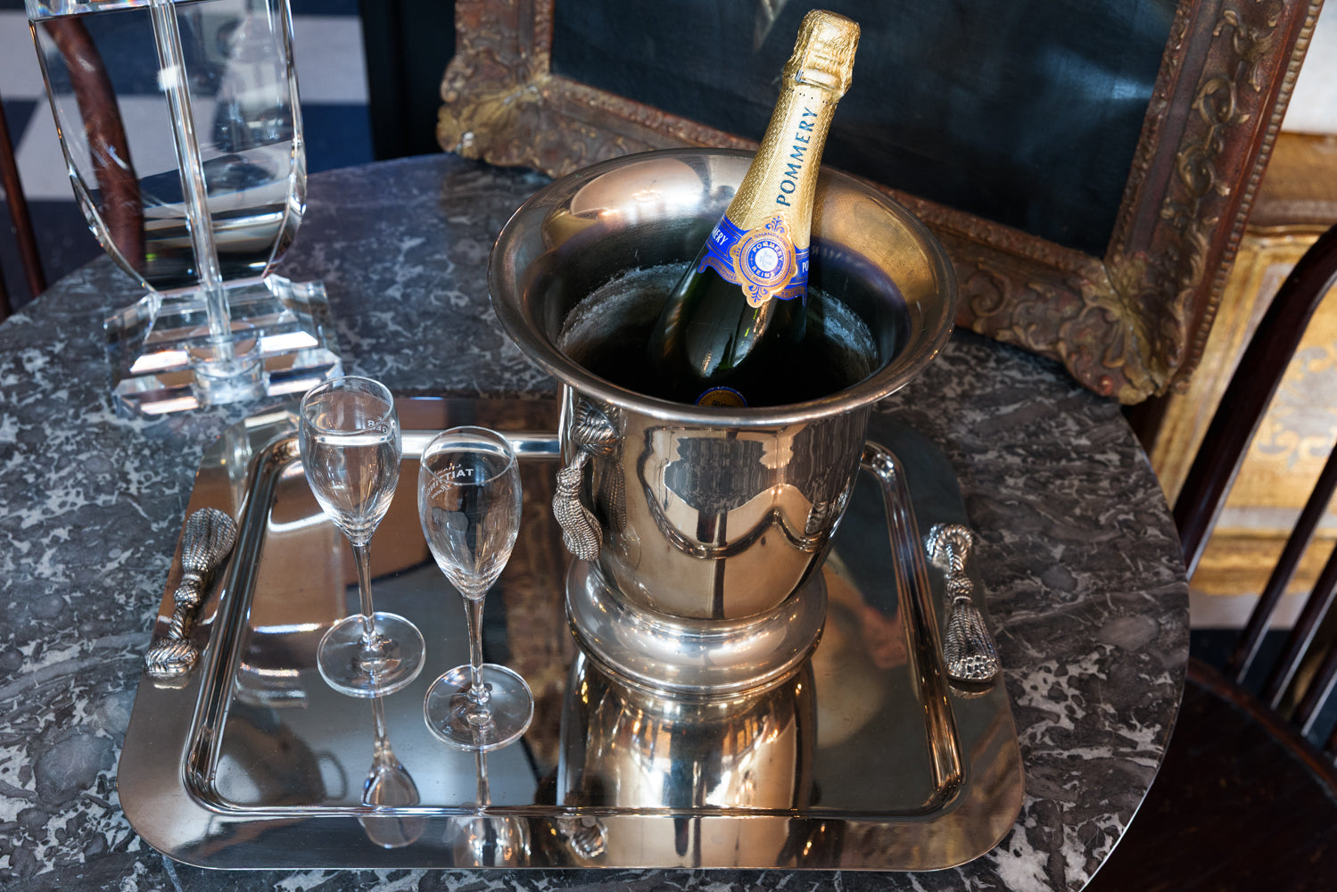 French Mid Century Hollywood Regency Champagne Bucket & Tray