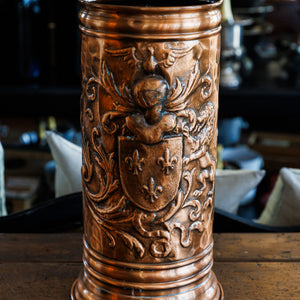 Antique French Copper Umbrella Stand ~ Fleur De Lis Coat Of Arms
