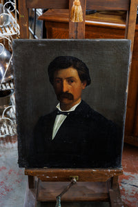 19th Century French Oil Canvas Portrait ~ Monsieur With Moustache
