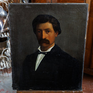 19th Century French Oil Canvas Portrait ~ Monsieur With Moustache