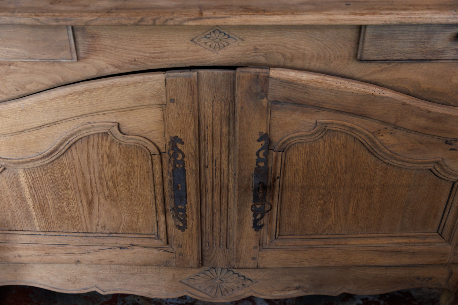 19th Century French Bleached Oak Buffet Deux Corps