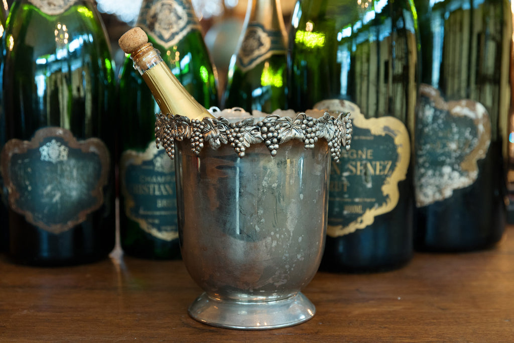 Vintage Silver Plated French Champagne Bucket ~ Grape Detail