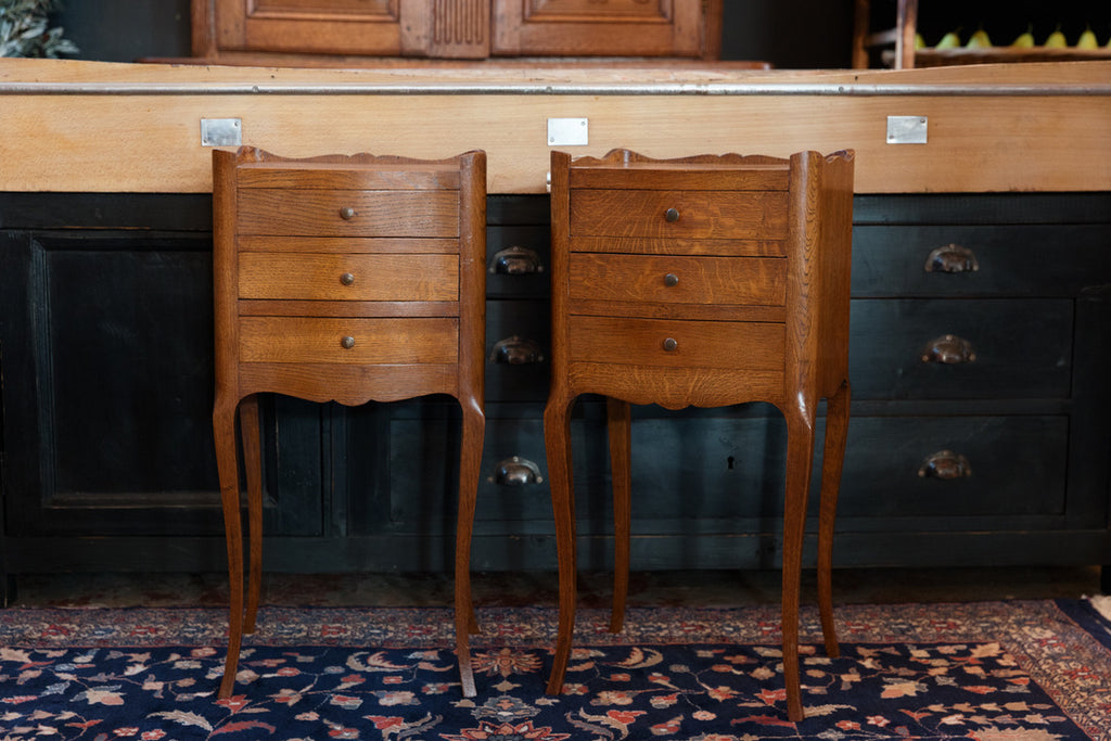 1950's French Oak Bedside Tables ~ Set 1