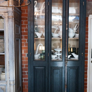 Vintage French Shutter Cabinet ~ Black & Cream Patina