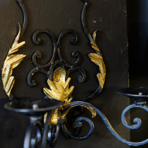 Vintage French Black Wrought Iron Candle Wall Sconces