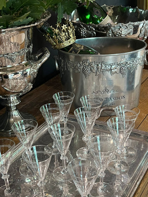 Beautiful French 1920's Etched Aperitif Glasses