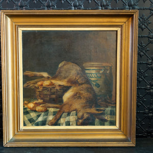 Gorgeous Vintage French Oil Still Life - Farmhouse Kitchen Rabbit