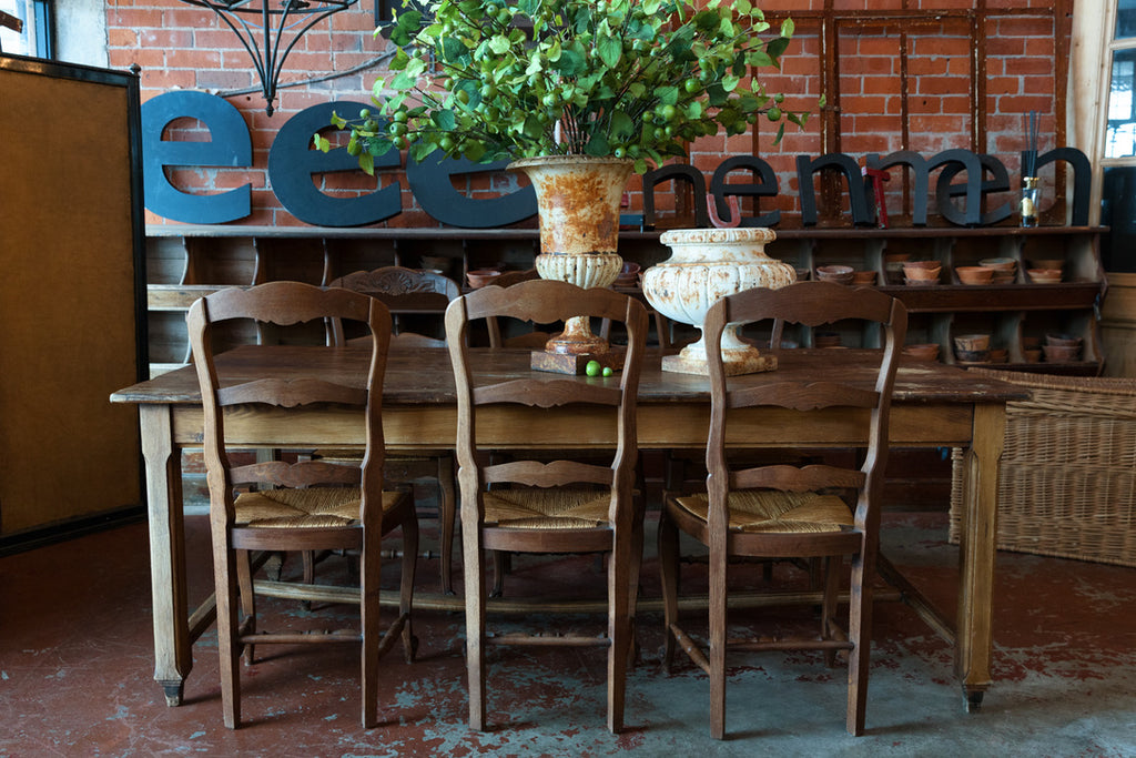 French Farmhouse Oak Dining Chairs ~ Rush Seats