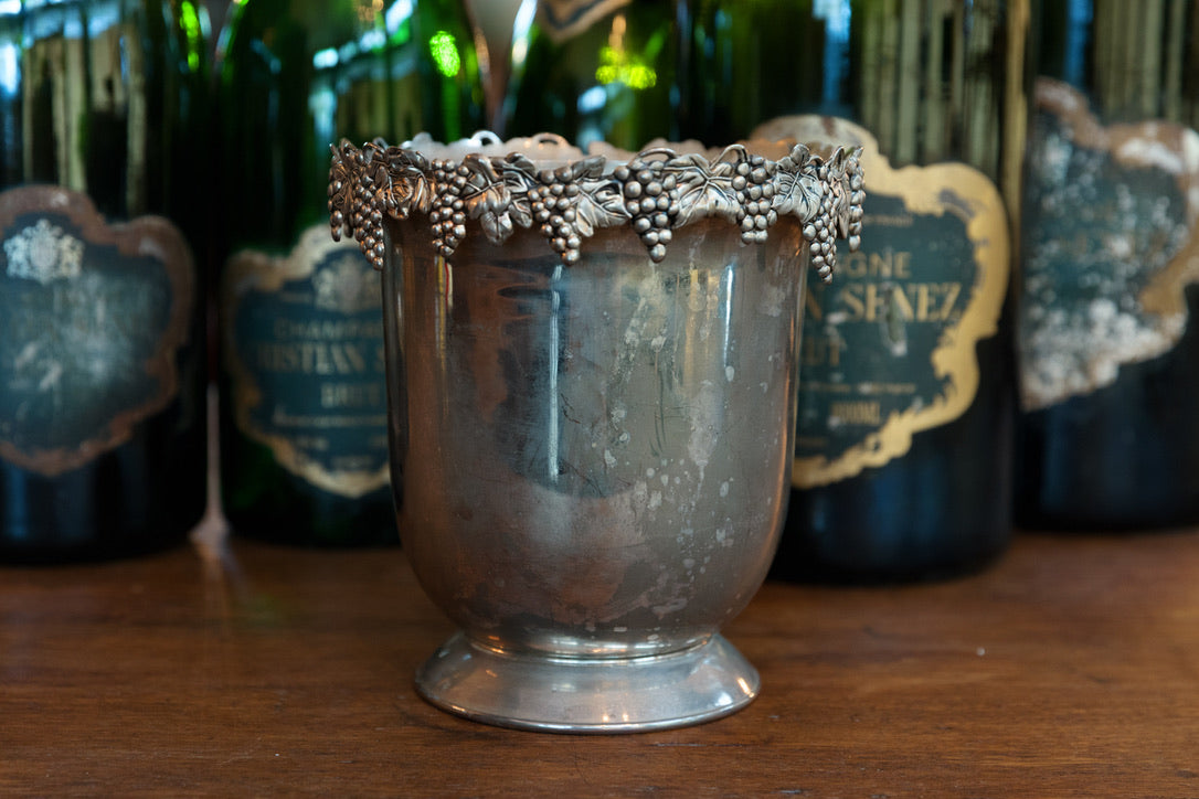 Vintage Silver Plated French Champagne Bucket ~ Grape Detail