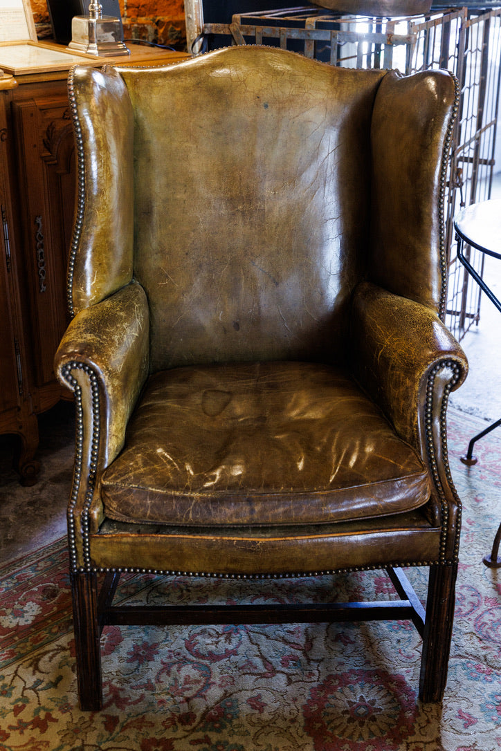 Gorgeous Vintage Leather Wingback Chair