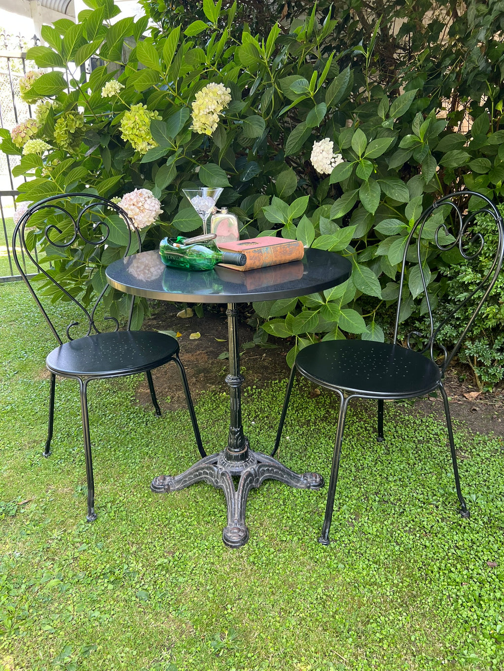 Vintage French Bistro Table ~ Black Stone Top