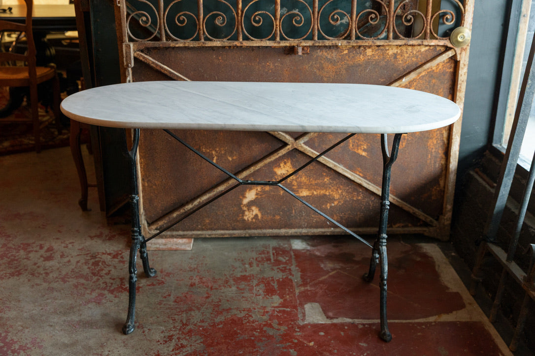 French Marble Bistro/Garden Table ~ White Oval Marble