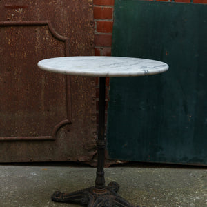 Vintage French Marble Bistro Table ~ Black Patina Base