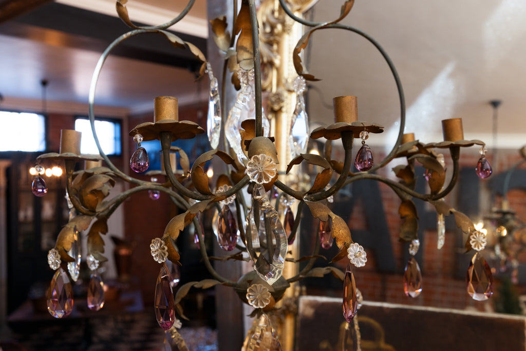 French 19th Century Bronze Crystal & Amethyst Chandelier/Candelabra