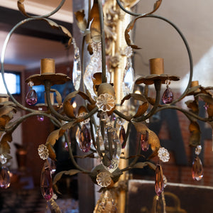 French 19th Century Bronze Crystal & Amethyst Chandelier/Candelabra