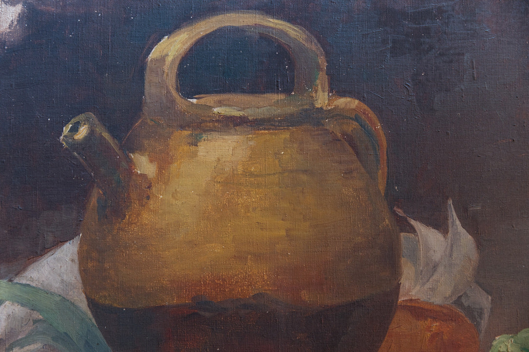 Vintage French Oil Canvas ~ Gargoulette Kitchen Still Life