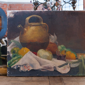 Vintage French Oil Canvas ~ Gargoulette Kitchen Still Life
