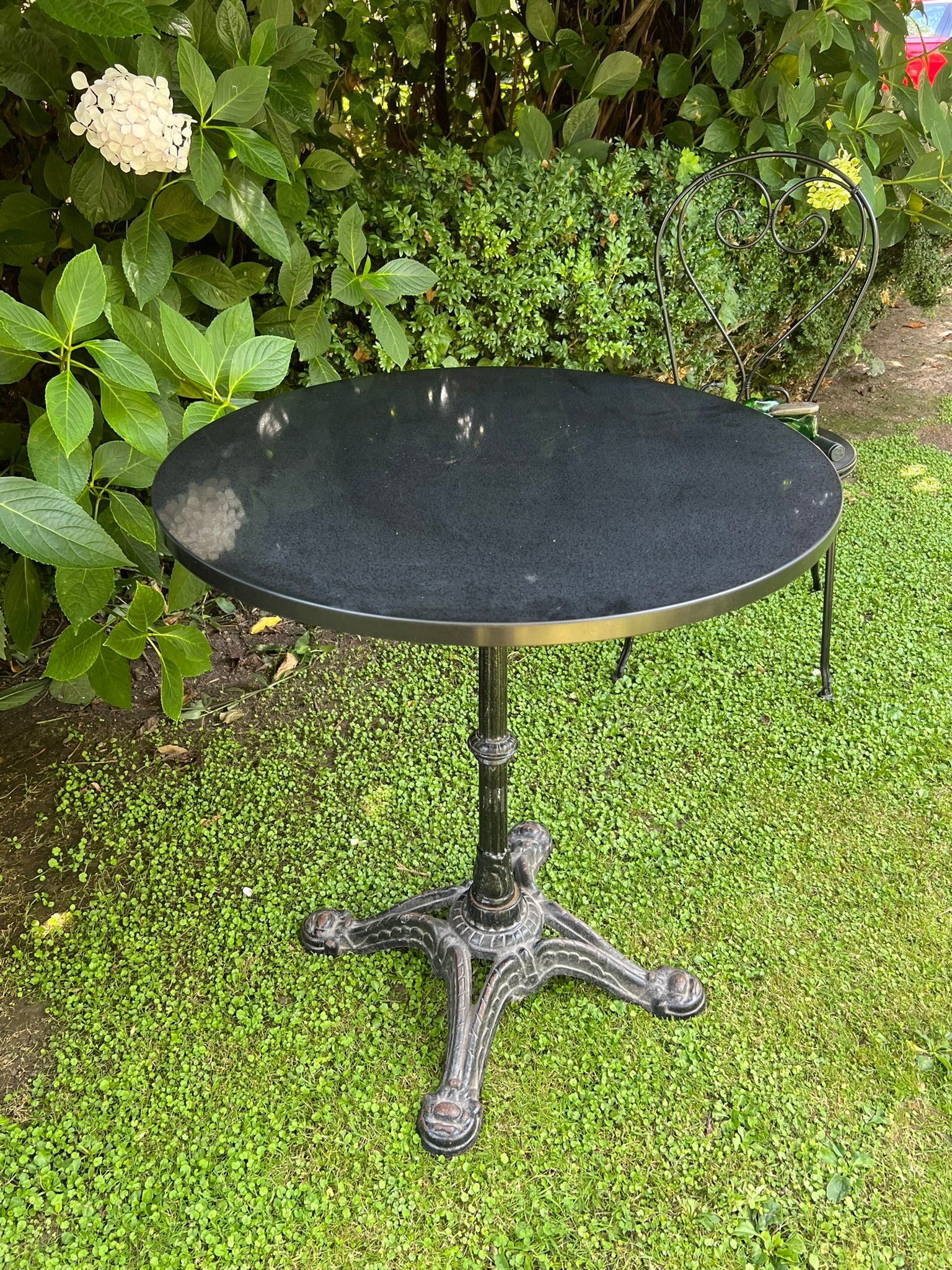 Vintage French Bistro Table ~ Black Stone Top