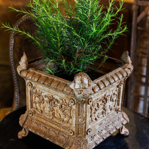 Antique French Square Cast Iron Planter