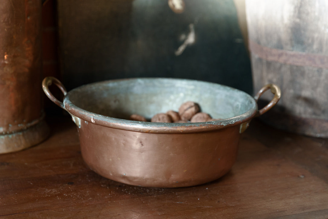 Vintage French Copper Pan ~ Bay Leaves