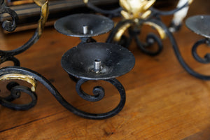 Vintage French Black Wrought Iron Candle Wall Sconces