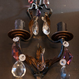 Beautiful 19th Century French Crystal & Amethyst Sconces