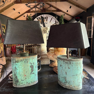 Vintage Industrial French Copper Spray Can Lamps