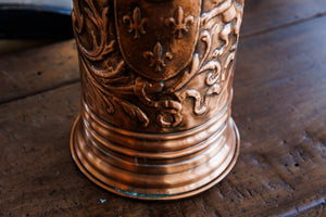 Antique French Copper Umbrella Stand ~ Fleur De Lis Coat Of Arms