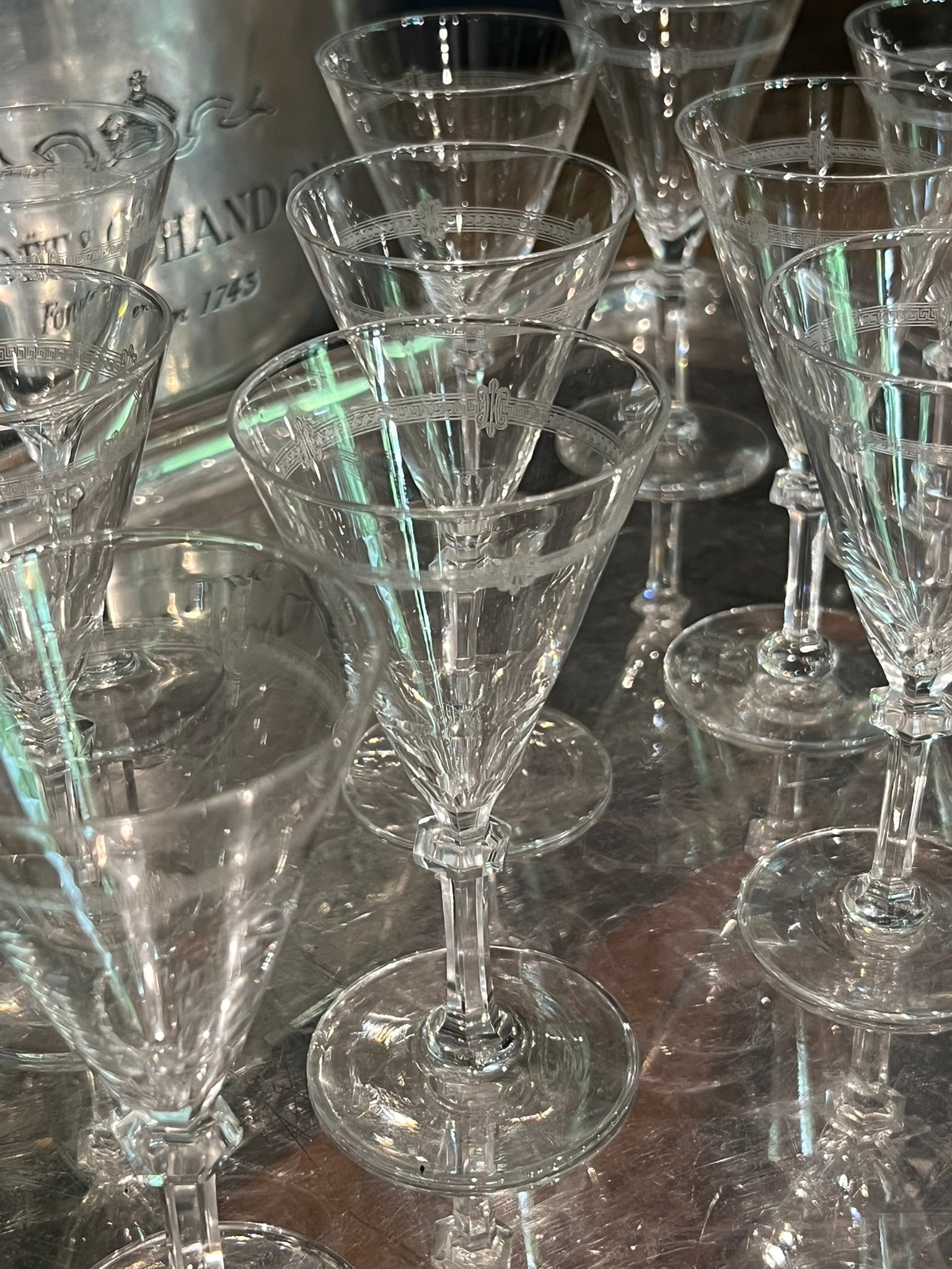 Beautiful French 1920's Etched Aperitif Glasses