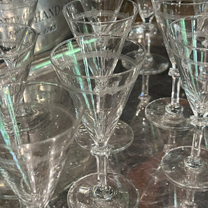 Beautiful French 1920's Etched Aperitif Glasses
