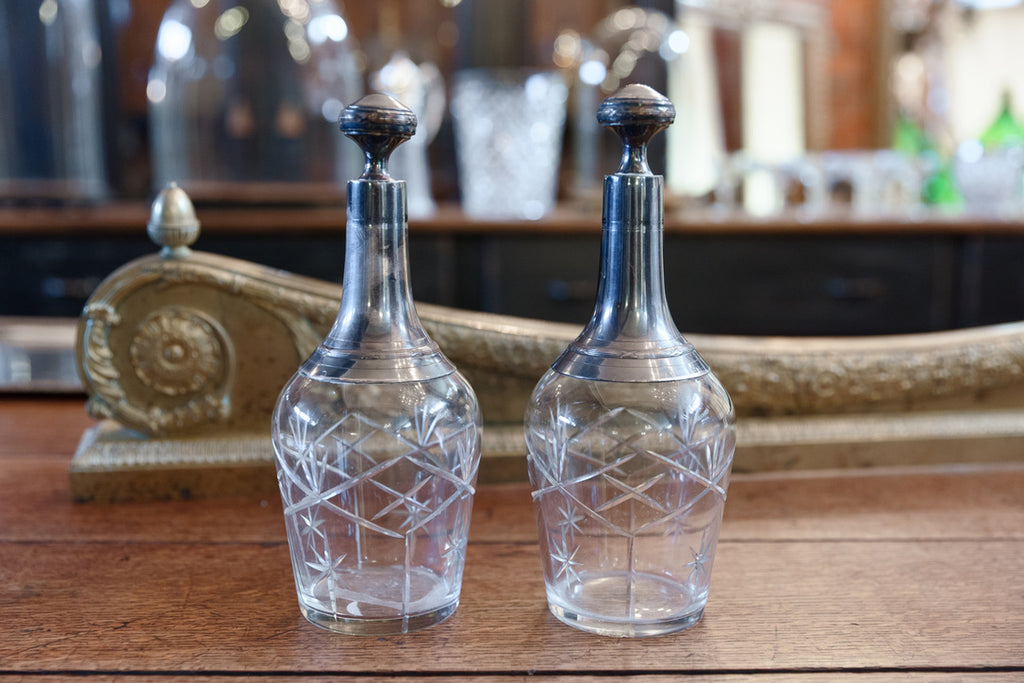 Antique French Silver & Cut Crystal Decanters