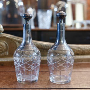 Antique French Silver & Cut Crystal Decanters