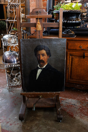 19th Century French Oil Canvas Portrait ~ Monsieur With Moustache
