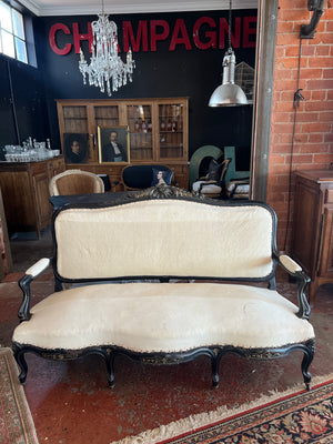 19th Century French Undressed Sofa ~ Red Silk Backing