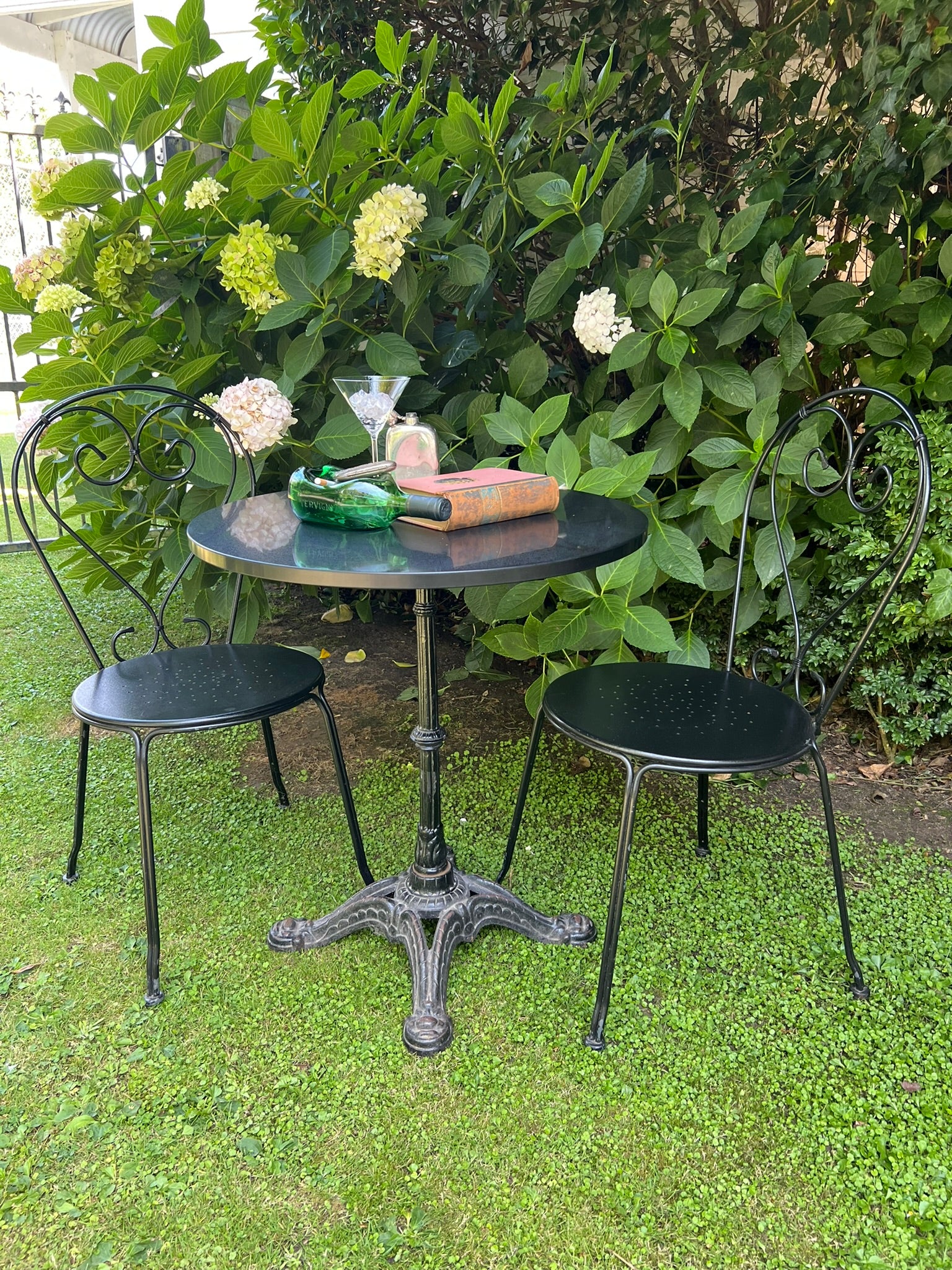 Vintage French Bistro Table ~ Black Stone Top