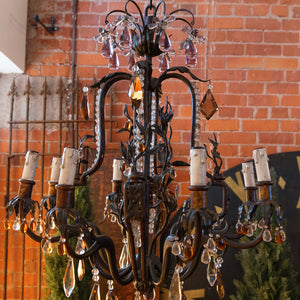 19th Century French Wrought Iron & Bronze Chandelier