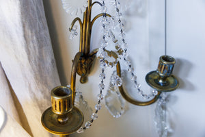 French Crystal & Bronze Wall Sconces