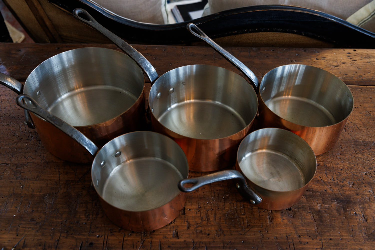 Vintage French Tournus Copper Pots ~ Set of Five