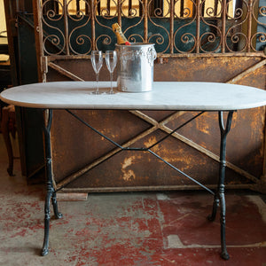 French Marble Bistro/Garden Table ~ White Oval Marble