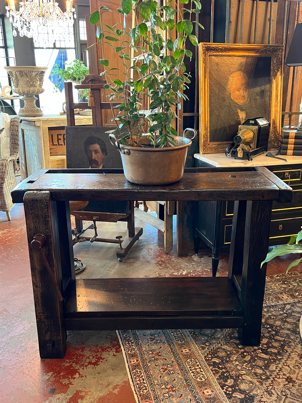 1930's French Ash Wood Workbench