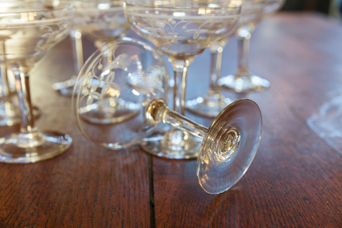 1930's French Crystal Champagne Coupes