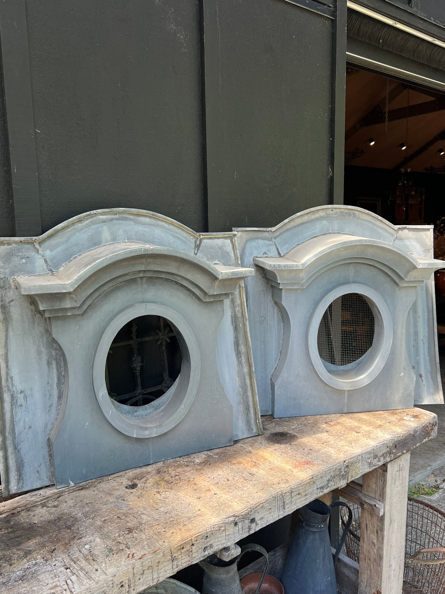 Pair 19th Century French Zinc 'OEIL DE BOEUF'  Chateau Windows