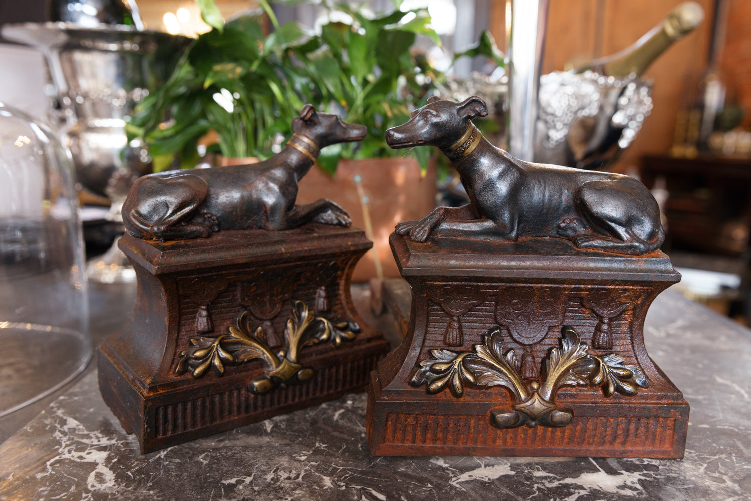 19th Century French Cast Iron & Brass Fire Dogs