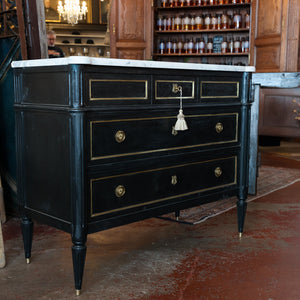 French Louis XVI Style 1950's Ebonished Chest Of Drawers