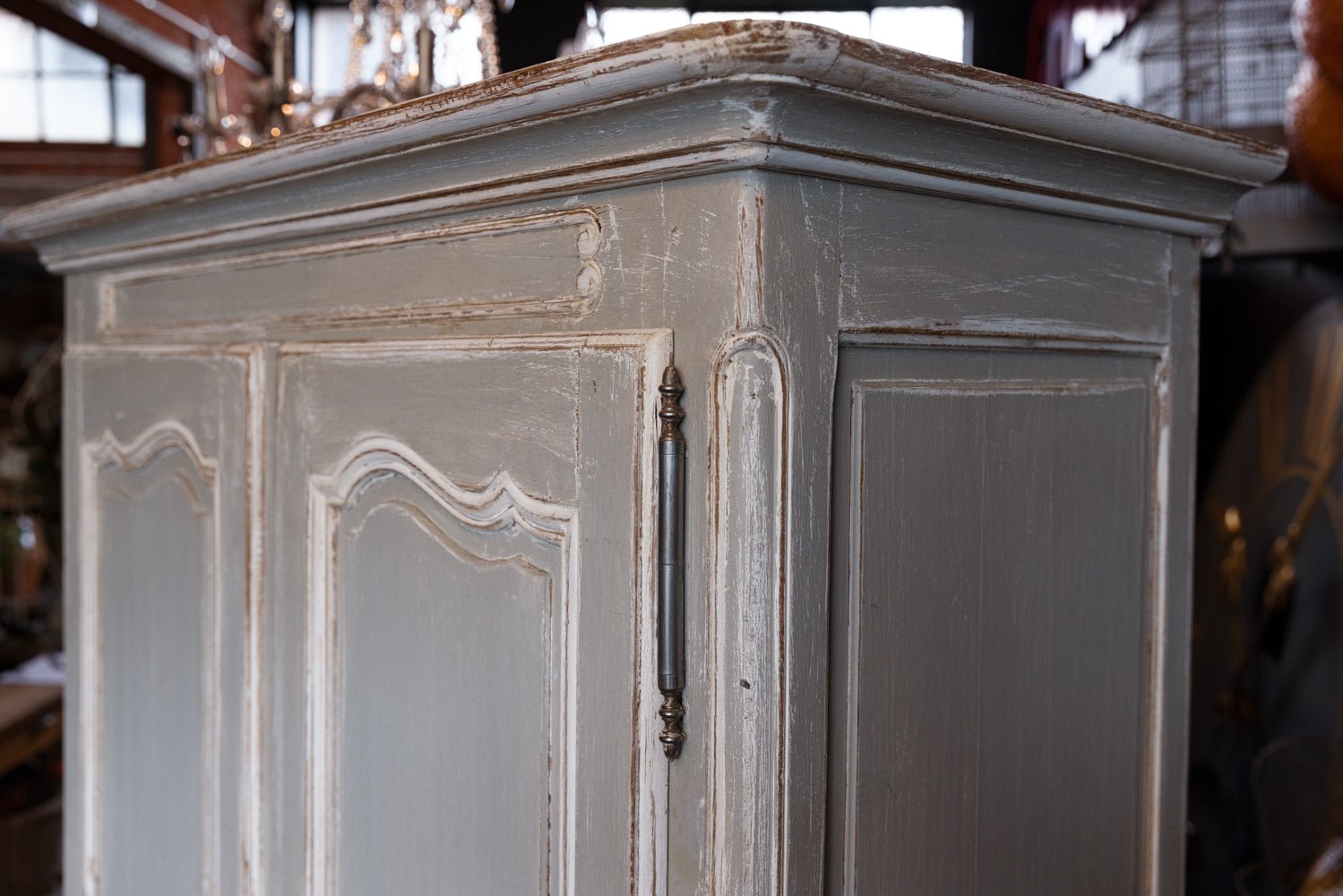19th Century French Oak Armoire ~ French Grey Painted Patina